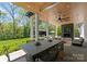 Covered outdoor patio includes a dining area and an outdoor living area with a fireplace at 1446 Townes Rd, Charlotte, NC 28209