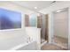 Bathroom with separate shower and tub and a large window at 17413 Caddy Ct, Charlotte, NC 28278