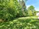 Spacious, lush backyard with ample lawn space and a border of mature trees and plantings at 4143 Tullock Creek Dr, Charlotte, NC 28269