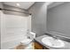 Bathroom with tub, toilet, vanity with sink, and gray walls at 4219 Shasta Cir, Clover, SC 29710