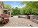 Landscaped backyard featuring a pool and brick-paved patio area at 7600 Brookmont Ln, Waxhaw, NC 28173