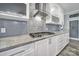 Stylish kitchen featuring granite countertops, a gas cooktop, and mosaic tile backsplash at 10416 Glenmac Rd, Charlotte, NC 28215