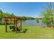 Inviting backyard swing set overlooking a tranquil lake on a sunny day at 1308 Twin Oaks Dr, Chester, SC 29706