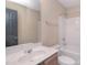 Clean bathroom with a shower-tub combo, vanity, and tile flooring at 1811 Robbins Meadows Dr, Waxhaw, NC 28173