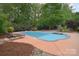 Beautiful backyard with a swimming pool, lounge chairs, lush landscaping, and a serene atmosphere at 1811 Robbins Meadows Dr, Waxhaw, NC 28173
