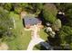 A bird's-eye view showcases a brick home, lush landscaping, and a serene, tree-lined property at 2121 Arnold Dr, Charlotte, NC 28205