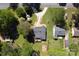 A high-angle shot highlights the property's layout, landscaping, and its location amid mature trees at 2121 Arnold Dr, Charlotte, NC 28205
