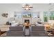 Inviting living room with a fireplace, comfortable seating, and ample natural light from large windows at 4012 Spring Cove Way, Belmont, NC 28012