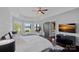 Bright bedroom with coffered ceilings and a comfortable seating area with lake views at 4109 Arbor Spring Ct, Belmont, NC 28012