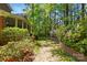 Lush, green backyard with mature trees and flowering bushes, offering a serene and private outdoor space at 6009 Glen Manor Dr, Charlotte, NC 28269