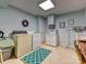 Well-organized laundry room with modern appliances, storage cabinets, and tiled flooring at 6420 Saint John Ln, Charlotte, NC 28210