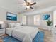 Comfortable bedroom with stylish ceiling fan, two windows, blue accent rug, and soothing decor at 721 Broad St, Kannapolis, NC 28081
