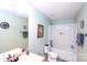 Bathroom features a shower-tub combo, toilet, and double sink vanity for added convenience and space at 739 Ivy Trail Way, Fort Mill, SC 29715