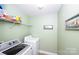 Well-equipped laundry room featuring modern washer and dryer, with storage shelves and organized laundry supplies at 739 Ivy Trail Way, Fort Mill, SC 29715