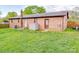 Rear exterior showcasing a brick home with a well-maintained lawn and functional utilities at 1315 Holshouser Rd, Rockwell, NC 28138