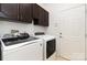 This laundry room has a new washer and dryer and overhead cabinets at 8013 Sheckler Ln, Matthews, NC 28104