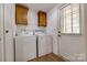 Convenient laundry room featuring washer, dryer, storage cabinets, and easy access to the outdoors at 1060 Sierra Rd, York, SC 29745