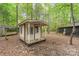 Outdoor shed in wooded setting, providing extra storage or potential for a hobby space at 111 Pine Grove Church Rd, Concord, NC 28025