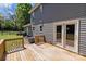 Spacious wooden back deck featuring a sliding glass door entry to the home at 1228 Swift Rd, Oakboro, NC 28129