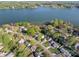 Stunning aerial view of lakeside homes, lush greenery, and tranquil blue water for serene waterfront living at 235 Commodore Loop, Mooresville, NC 28117