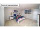 Bedroom with neutral colored walls and carpet, and colorful bedspread at 3023 Sassafras Trl, Gastonia, NC 28056
