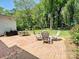 Backyard brick patio with chairs and table, overlooks green lawn and perimeter trees at 3324 Champaign St, Charlotte, NC 28210