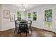 Cozy dining area with hardwood floors, a modern chandelier, natural light and backyard views at 3725 Dunwoody Dr, Charlotte, NC 28215