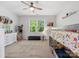 Bedroom with carpet, a bunk bed, ceiling fan, large window, and dresser at 811 Penny Royal Ave, Fort Mill, SC 29715