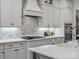 A pristine gourmet kitchen featuring white cabinetry, stainless steel appliances, and marble backsplash at 811 Penny Royal Ave, Fort Mill, SC 29715