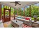 Inviting screened-in porch with comfortable seating and views of the lush greenery at 130 Weeping Spring Dr, Mooresville, NC 28115