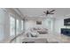Open-concept living room boasts neutral color scheme, vaulted ceiling and outside access at 305 Caledonia Way, Waxhaw, NC 28173