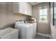 Efficient laundry room with white appliances and ample storage space, providing a practical and organized utility area at 517 Durango Way, Denver, NC 28037