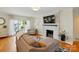 Bright living room features a modern fireplace and hardwood floors at 576 Scaleybark Rd, Charlotte, NC 28209