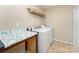 Functional laundry room equipped with a washer, dryer, counter space, and shelving at 832 Summerlake Dr, Fort Mill, SC 29715
