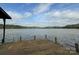 Scenic lake view of calm water surrounded by trees with boat dock in foreground at 1224 Island Creek Dr, Troy, NC 27371