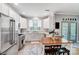 Modern kitchen featuring stainless steel appliances, gray backsplash, and island with breakfast bar seating at 15407 Saxon Trace Ct, Huntersville, NC 28078