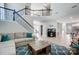 Spacious living room with stairs to a second floor, a cozy sofa and fireplace, and easy access to dining area at 15407 Saxon Trace Ct, Huntersville, NC 28078