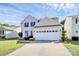 Traditional two story home with a two car garage and manicured lawn and landscaping at 17546 Westmill Ln, Charlotte, NC 28277
