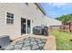 Back patio with sliding glass doors, a grill, a Cuisinart smoker, and view of a playground at 17546 Westmill Ln, Charlotte, NC 28277