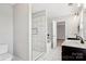 Elegant bathroom featuring a tiled shower, soaking tub, and double vanity at 620 Millstream Dr, Rock Hill, SC 29732