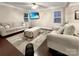 Inviting living room featuring a plush sofa, armchair, stylish rug, ottoman and a wall-mounted TV for relaxation at 620 Millstream Dr, Rock Hill, SC 29732