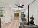 Basement gym featuring a sauna, weight rack, and a ceiling fan for a great workout experience at 633 Elmhurst Dr, Fort Mill, SC 29715