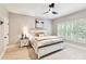 This bedroom features a ceiling fan, neutral paint, and a window with plantation shutters at 633 Elmhurst Dr, Fort Mill, SC 29715