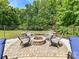 Cozy backyard stone fire pit with seating, perfect for relaxing and enjoying the outdoors at 633 Elmhurst Dr, Fort Mill, SC 29715