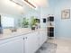 Well-lit bathroom featuring double sinks, modern white cabinets, and ample counter space for everyday convenience at 653 Gable Oaks Nw Ln, Concord, NC 28027