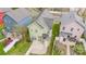 Aerial shot of home's backyard, showcasing the patio and surrounding landscaping at 6707 Dunton St, Huntersville, NC 28078