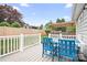 Back deck featuring a white railing, table, chairs, pergola and fenced yard, ideal for outdoor dining at 141 Rose St, Mooresville, NC 28117
