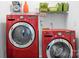 Modern laundry room featuring red LG washer and dryer with shelving and storage baskets at 141 Rose St, Mooresville, NC 28117