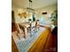 A dining room featuring hardwood floors, decorative wall hangings, and a modern light fixture above the table at 310 S Poston St, Shelby, NC 28150