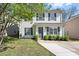 Charming two-story home with light siding, black shutters, manicured lawn, and freshly-laid landscaping at 415 French St, Charlotte, NC 28216